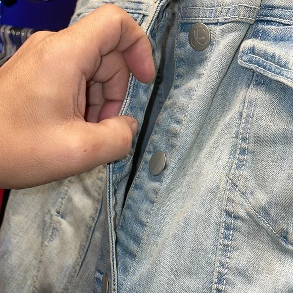 Vintage Denim Biker Cut vest Jean jacket vest aged look button up pockets nosize - Picture 5 of 15